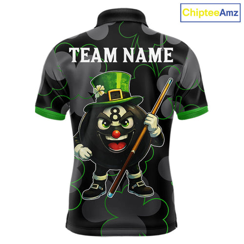 Green Grey Shamrock Funny 8 Ball Pool Billiard Shirt Custom St Patrick's Day Billiard Team Jerseys