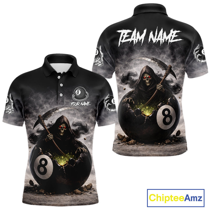 Grey Smoke Grim Reaper Cracked 8 Ball Pool Billiard Team Shirt Custom Billiard Jerseys