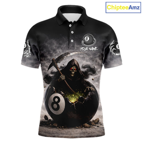 Grey Smoke Grim Reaper Cracked 8 Ball Pool Billiard Team Shirt Custom Billiard Jerseys
