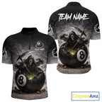 Grey Smoke Grim Reaper Cracked 8 Ball Pool Billiard Team Shirt Custom Billiard Jerseys