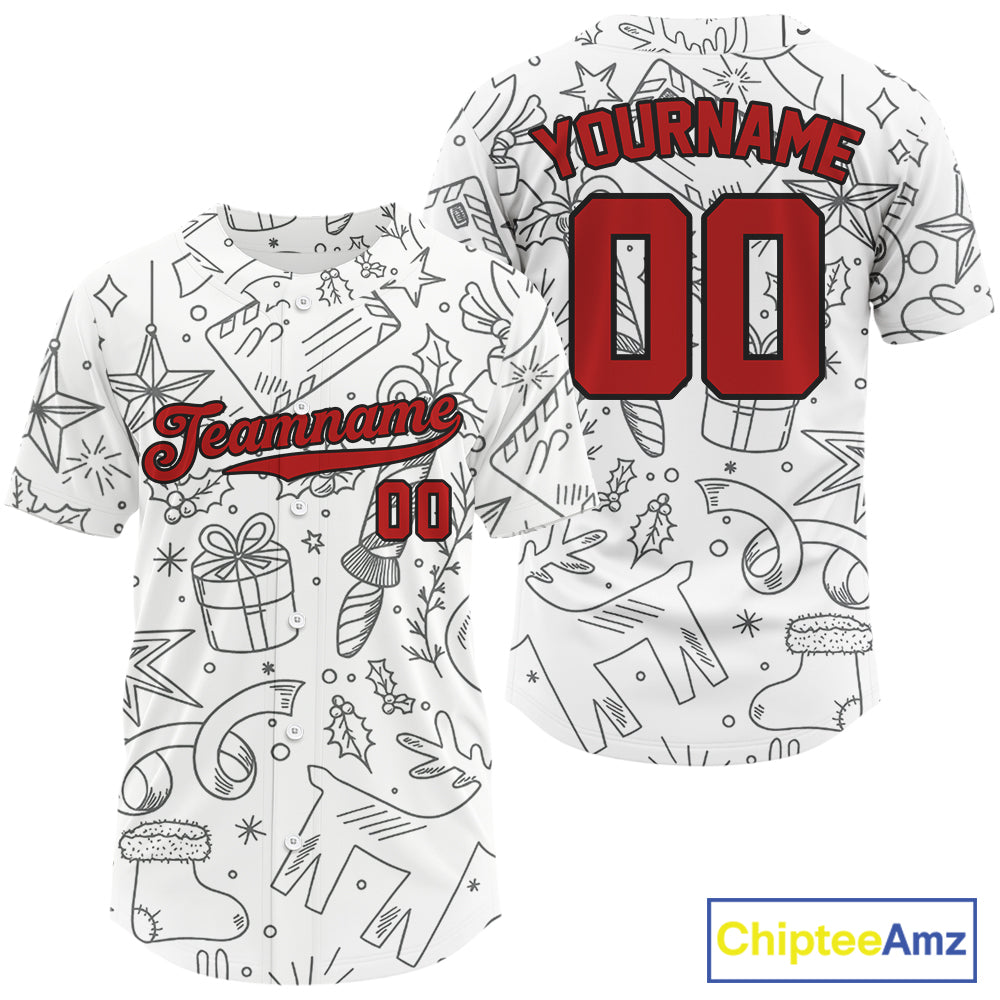Custom White Christmas Baseball Jersey Funny Xmas Baseball Tournament Jersey