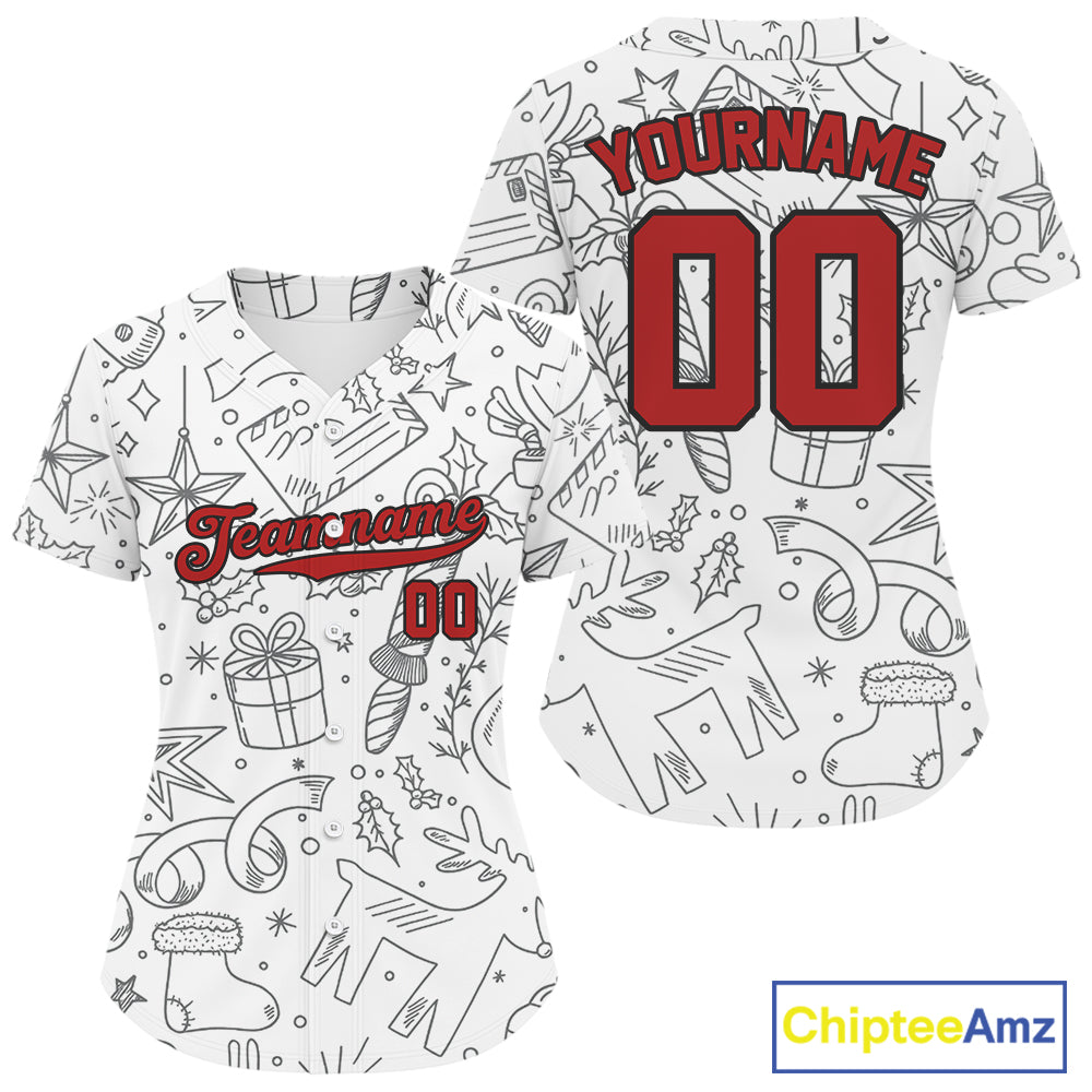 Custom White Christmas Baseball Jersey Funny Xmas Baseball Tournament Jersey