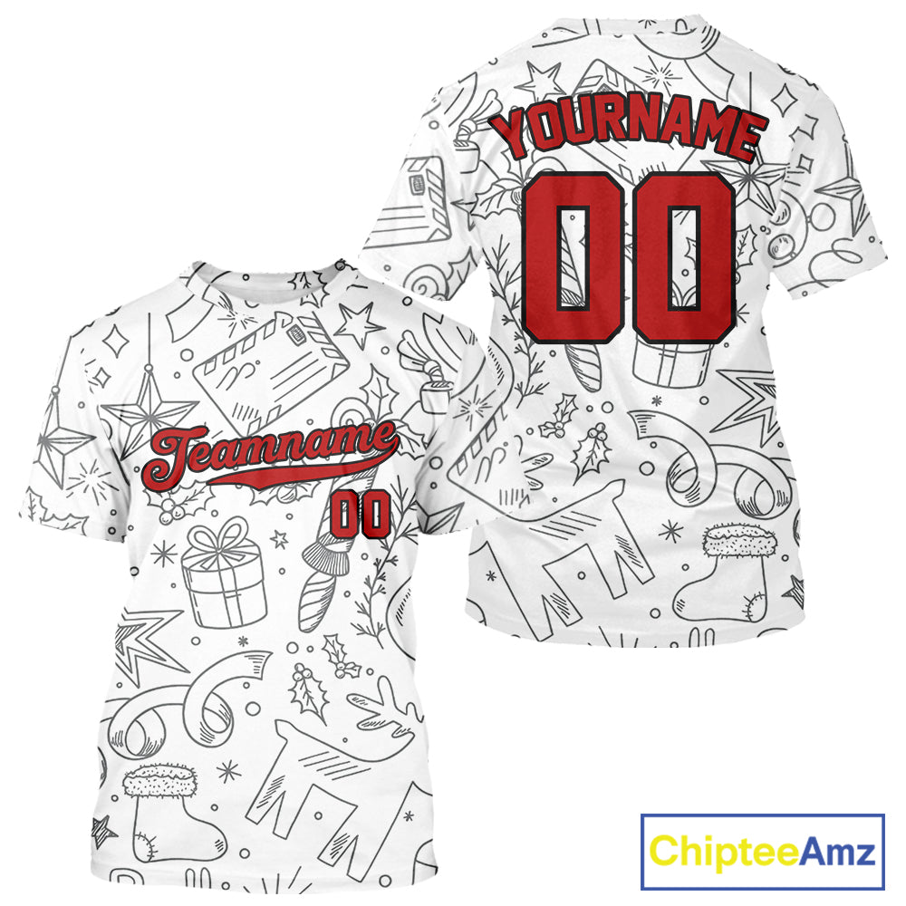 Custom White Christmas Baseball T-Shirt Funny Xmas Baseball Tournament Jersey
