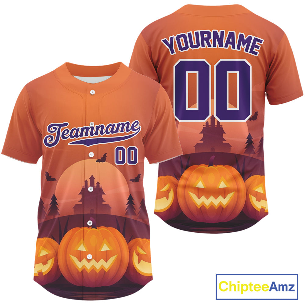 Custom 's Pumpkin Orange Halloween Baseball Jersey, Halloween Gifts For Baseball Lovers