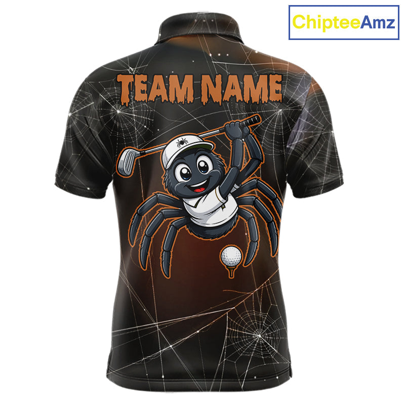 Funny Spider Halloween Golf Shirt Custom Name Golf Polo Spiderweb Golf Team Outfits