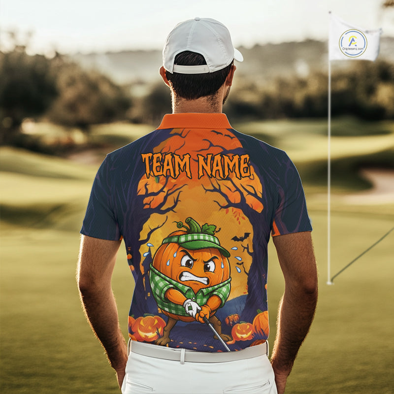 Funny Pumpkin Golfer Halloween Golf Polo Shirt Custom Halloween Golf Team Attire