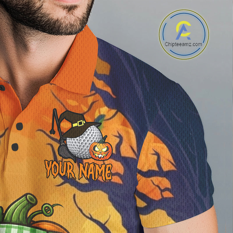 Funny Pumpkin Golfer Halloween Golf Polo Shirt Custom Halloween Golf Team Attire