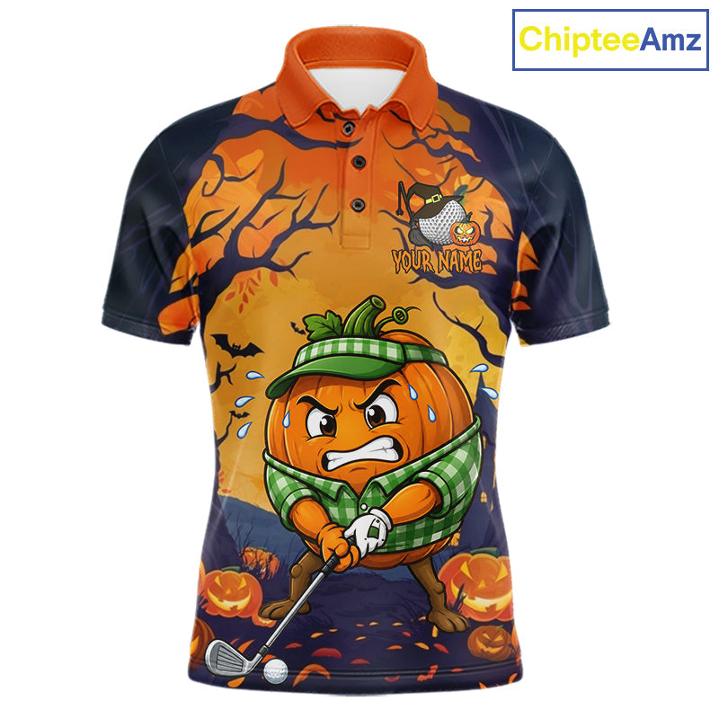 Funny Pumpkin Golfer Halloween Golf Polo Shirt Custom Halloween Golf Team Attire
