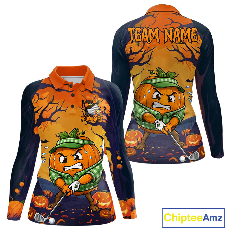 Funny Pumpkin Golfer Halloween Golf Polo Shirt Custom Halloween Golf Team Attire