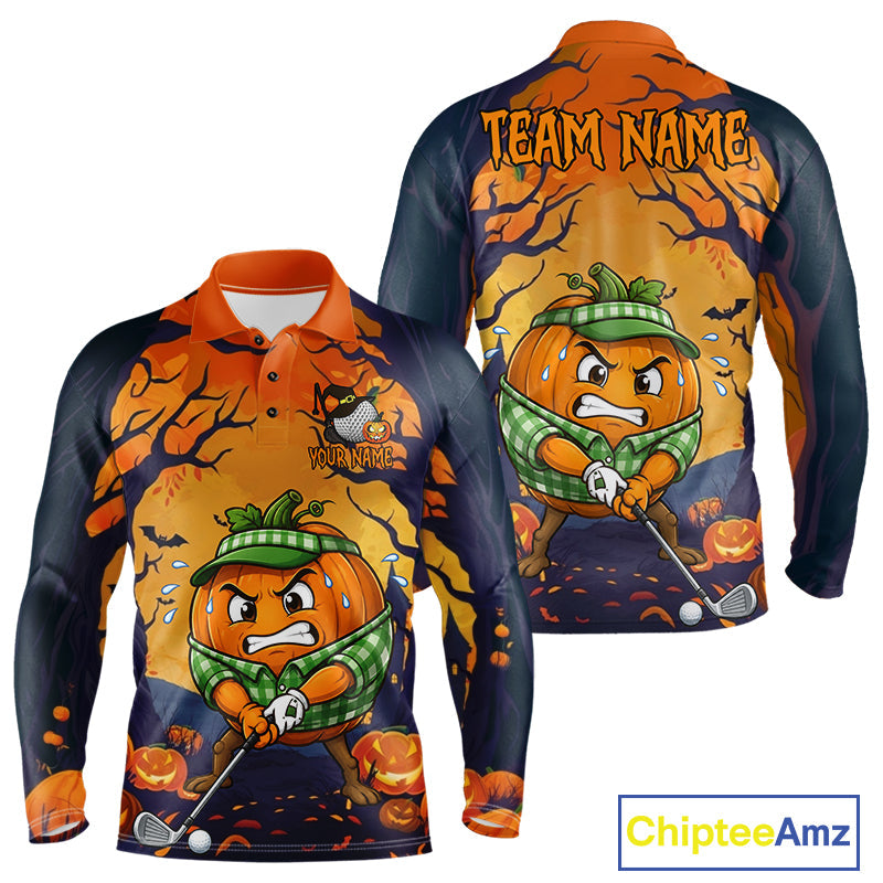 Funny Pumpkin Golfer Halloween Golf Polo Shirt Custom Halloween Golf Team Attire