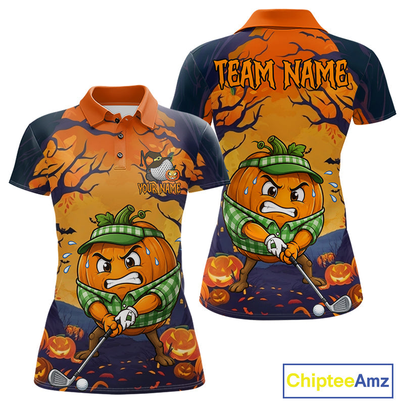 Funny Pumpkin Golfer Halloween Golf Polo Shirt Custom Halloween Golf Team Attire