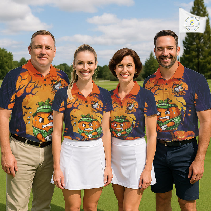 Funny Pumpkin Golfer Halloween Golf Polo Shirt Custom Halloween Golf Team Attire