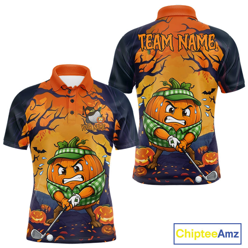Funny Pumpkin Golfer Halloween Golf Polo Shirt Custom Halloween Golf Team Attire