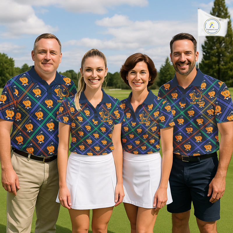 Plaid Caro Pumpkin Pattern Golf Polo Shirt Custom Golf Apparel Halloween Shirt