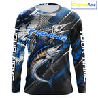 Custom Blue Marlin Fishing Jersey Marlin Skeleton Fishing Tournament Shirt, Saltwater Angler Apparel Gifts