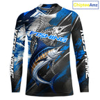 Custom Blue Marlin Fishing Jersey Marlin Skeleton Fishing Tournament Shirt, Saltwater Angler Apparel Gifts