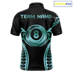 Personalized Black & Teal Tribal Pattern 8 Ball Pool Billiard Shirts Billiard Attire Gifts