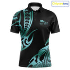 Personalized Black & Teal Tribal Pattern 8 Ball Pool Billiard Shirts Billiard Attire Gifts