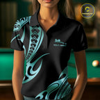 Personalized Black & Teal Tribal Pattern 8 Ball Pool Billiard Shirts Billiard Attire Gifts