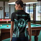 Personalized Black & Teal Tribal Pattern 8 Ball Pool Billiard Shirts Billiard Attire Gifts