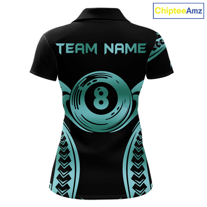 Personalized Black & Teal Tribal Pattern 8 Ball Pool Billiard Shirts Billiard Attire Gifts