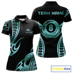 Personalized Black & Teal Tribal Pattern 8 Ball Pool Billiard Shirts Billiard Attire Gifts