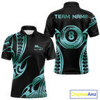 Personalized Black & Teal Tribal Pattern 8 Ball Pool Billiard Shirts Billiard Attire Gifts