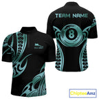 Personalized Black & Teal Tribal Pattern 8 Ball Pool Billiard Shirts Billiard Attire Gifts