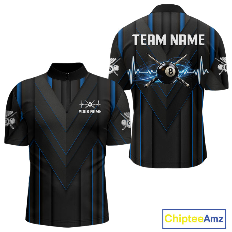 Beat Heart Pool Billiard Polo & 1/4-Zip Shirt Custom Light 8 Ball Billiard Team Apparel