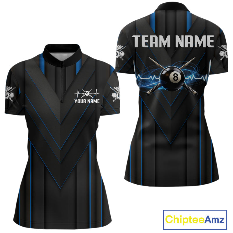 Beat Heart Pool Billiard Polo & 1/4-Zip Shirt Custom Light 8 Ball Billiard Team Apparel