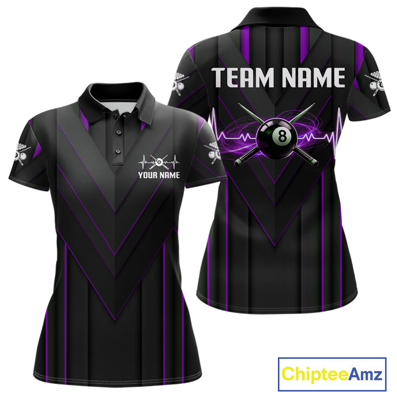 Beat Heart Pool Billiard Polo & 1/4-Zip Shirt Custom Light 8 Ball Billiard Team Apparel