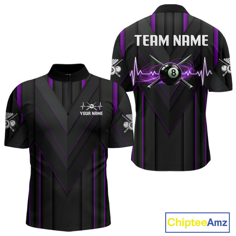 Beat Heart Pool Billiard Polo & 1/4-Zip Shirt Custom Light 8 Ball Billiard Team Apparel