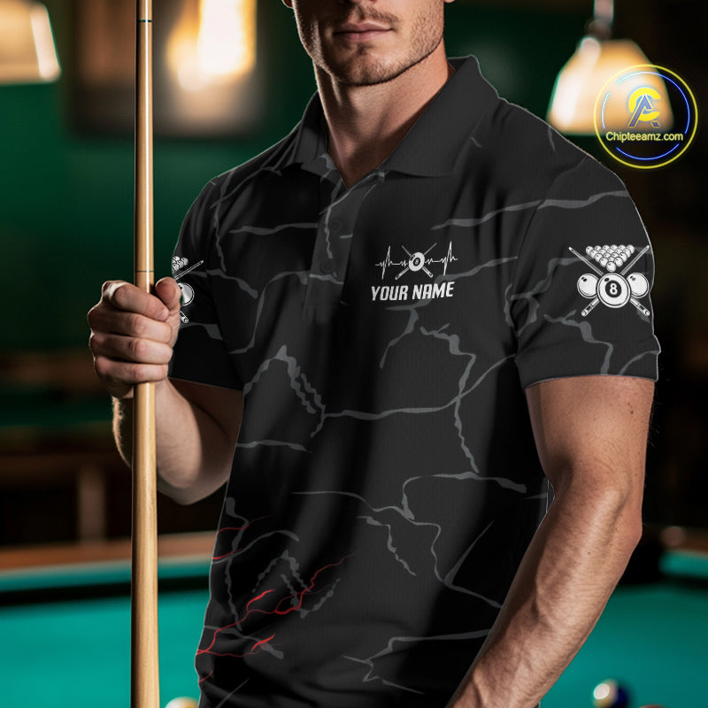 Black & Red Lightning 8 Ball Beat Heart Billiard Shirt Custom Pool Billiard Team Apparel