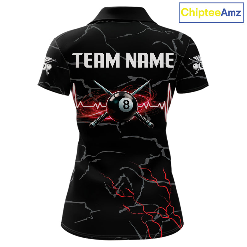Black & Red Lightning 8 Ball Beat Heart Billiard Shirt Custom Pool Billiard Team Apparel