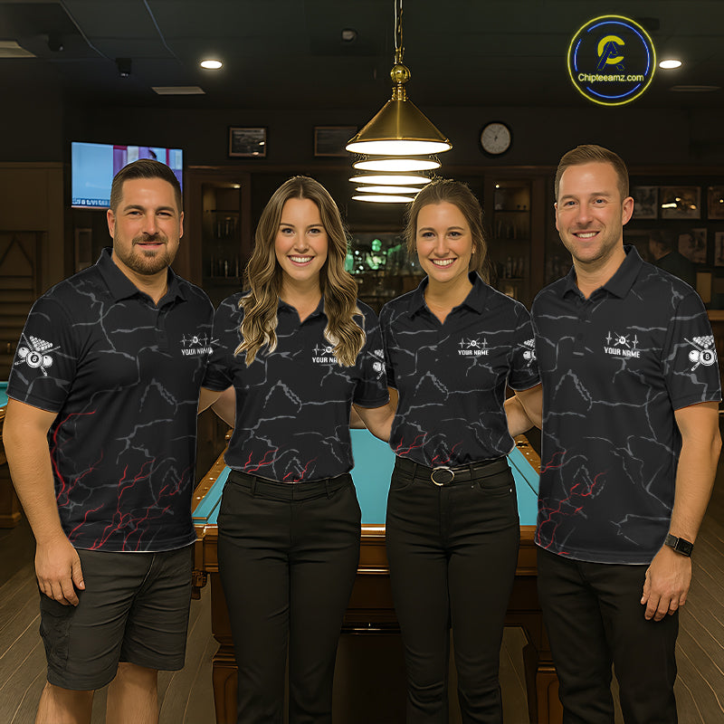 Black & Red Lightning 8 Ball Beat Heart Billiard Shirt Custom Pool Billiard Team Apparel