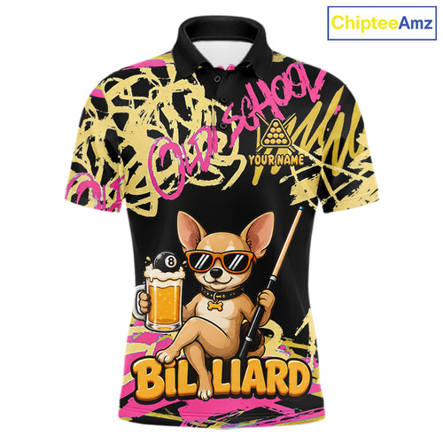 Custom Name Billiard Shirt Retro Graffiti Dog & Beer 8 Ball Pool Jersey, Funny Billiard Gifts
