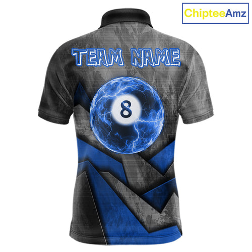 8 Ball Pool Billiard Polo & 1/4-Zip Shirt Custom Lightning Blue 8 Ball Billiard Team Attire