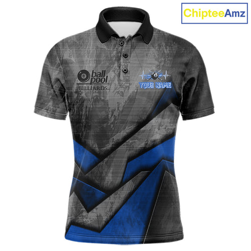 8 Ball Pool Billiard Polo & 1/4-Zip Shirt Custom Lightning Blue 8 Ball Billiard Team Attire