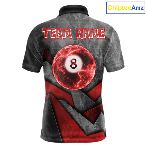 8 Ball Pool Billiard Polo & 1/4-Zip Shirt Custom Lightning Red 8 Ball Billiard Team Attire