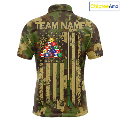 Green & Beige Camo Billiard Team Shirt Custom Patriot US Flag Pool Team Billiard Jersey