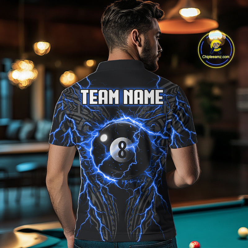Blue Tribal Pattern Billiard 8 Ball Team Jersey Custom Thunder Lightning Billiard Shirt