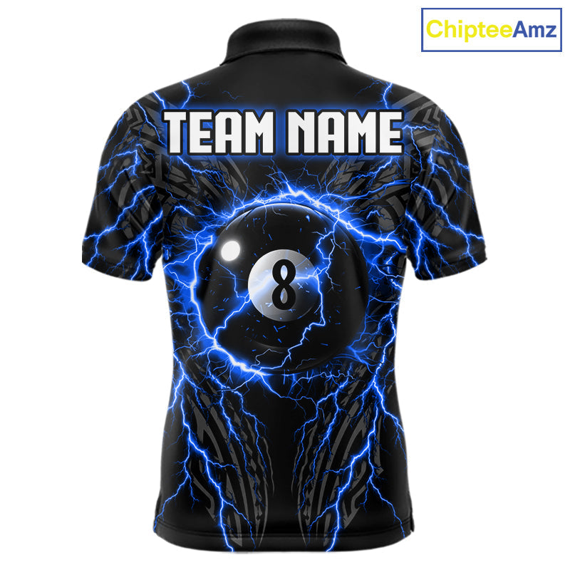Blue Tribal Pattern Billiard 8 Ball Team Jersey Custom Thunder Lightning Billiard Shirt