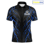 Blue Tribal Pattern Billiard 8 Ball Team Jersey Custom Thunder Lightning Billiard Shirt
