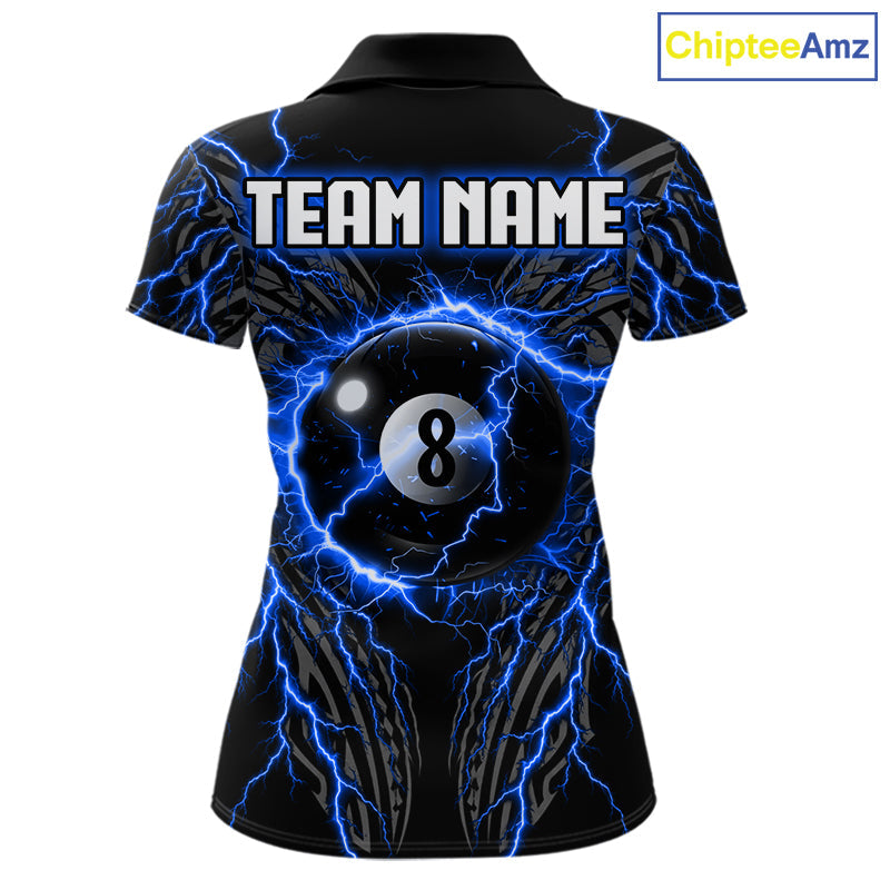 Blue Tribal Pattern Billiard 8 Ball Team Jersey Custom Thunder Lightning Billiard Shirt