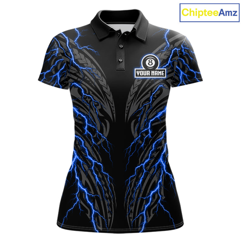 Blue Tribal Pattern Billiard 8 Ball Team Jersey Custom Thunder Lightning Billiard Shirt