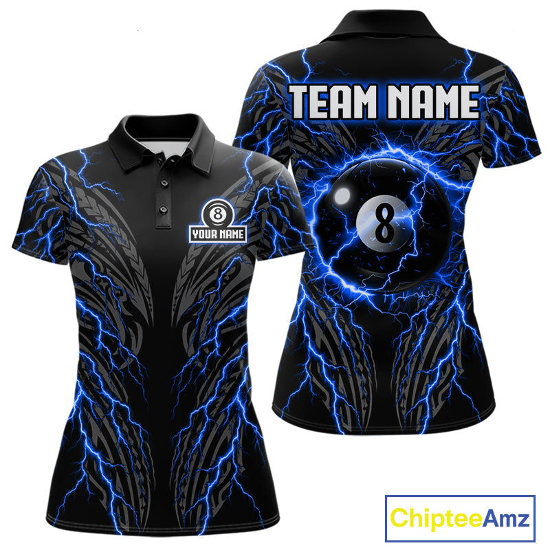 Blue Tribal Pattern Billiard 8 Ball Team Jersey Custom Thunder Lightning Billiard Shirt