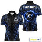 Blue Tribal Pattern Billiard 8 Ball Team Jersey Custom Thunder Lightning Billiard Shirt