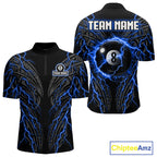 Blue Tribal Pattern Billiard 8 Ball Team Jersey Custom Thunder Lightning Billiard Shirt