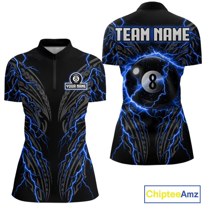 Blue Tribal Pattern Billiard 8 Ball Team Jersey Custom Thunder Lightning Billiard Shirt
