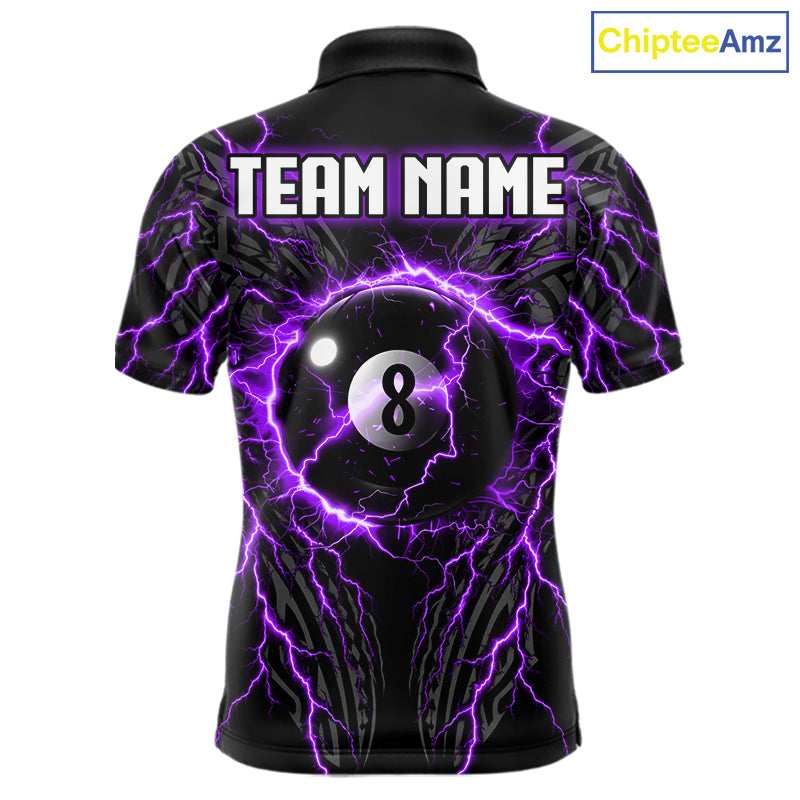 Purple Tribal Pattern Billiard 8 Ball Team Jersey Custom Thunder Lightning Billiard Shirt